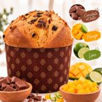 Panettone con cioccolato al latte, mango e lime